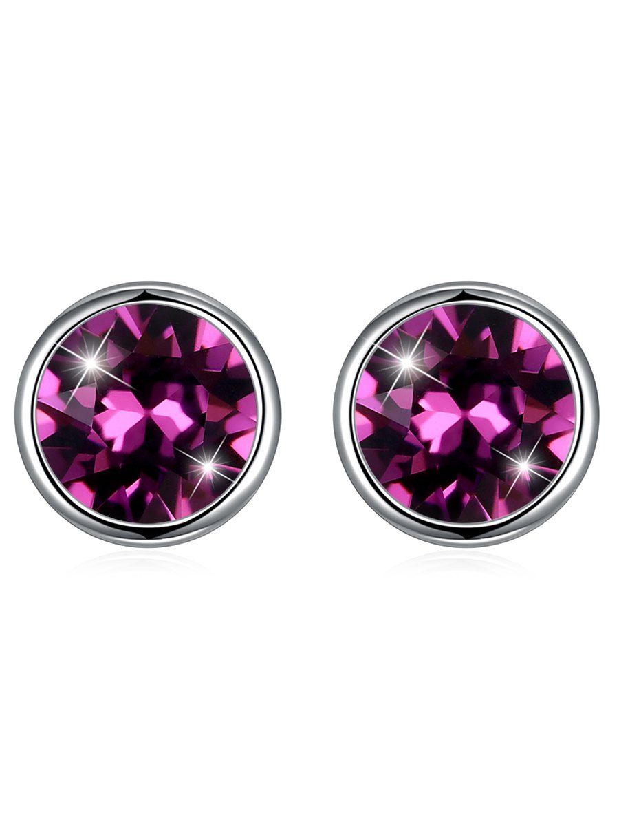 

Vintage Crystal Inlay Silver Round Stud Earrings, Purple
