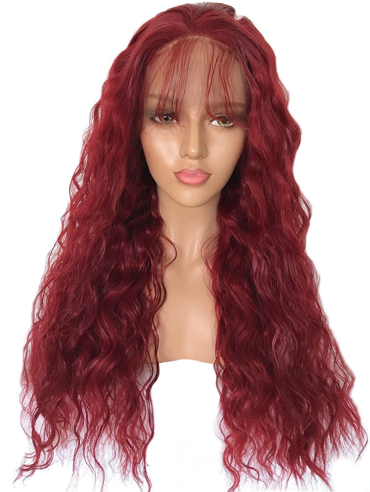 

Free Part Long Natural Wavy Synthetic Lace Front Wig, Red wine