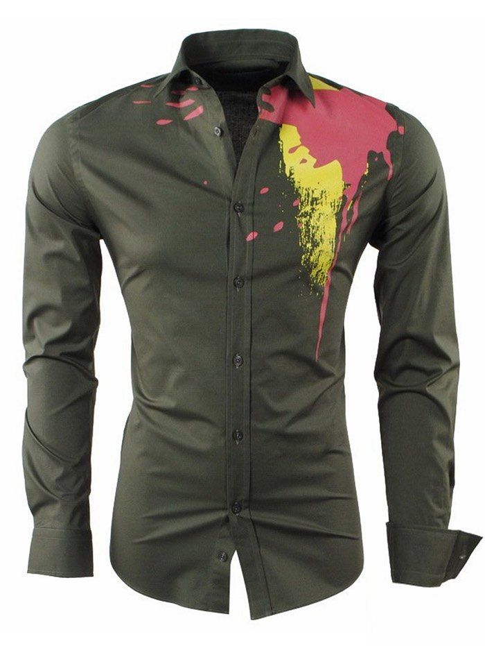 

Colorful Paint Splash Casual Shirt, Army green