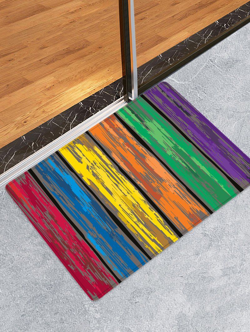 

Colorful Wooden Board Pattern Flannel Skidproof Area Rug, Multi
