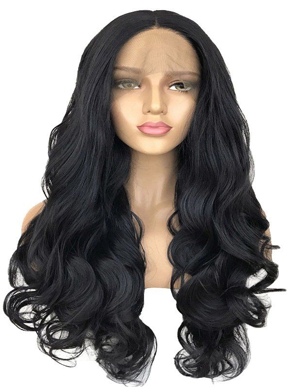 

Long Center Parting Wavy Lace Front Synthetic Wig, Black