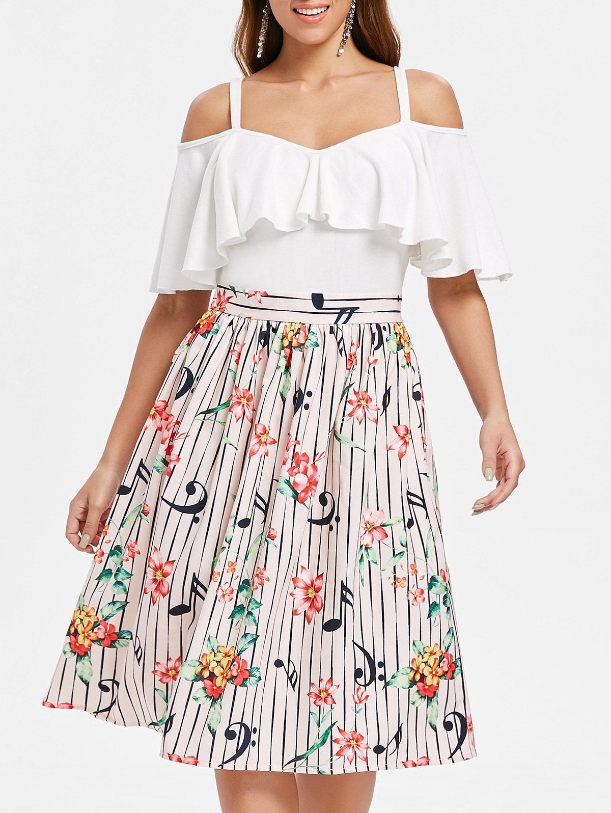 

Cold Shoulder Half Sleeve Flare Dress, White