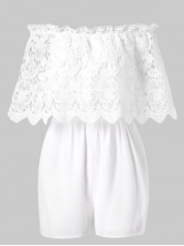 

Hollow Out Lace Overlay Romper, White