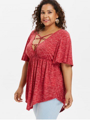 

Plus Size Empire Waist Flare Sleeve T-shirt, Red