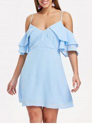 Ruffle Insert Back Cut Out A Line Dress -  