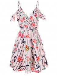 Cold Shoulder Print Skater Dress -  