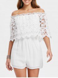Hollow Out Lace Overlay Romper -  