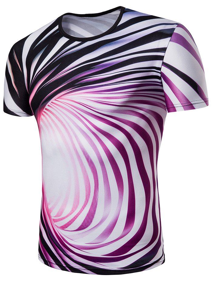

Crew Neck 3D Vortex Pattern T-shirt, Multi