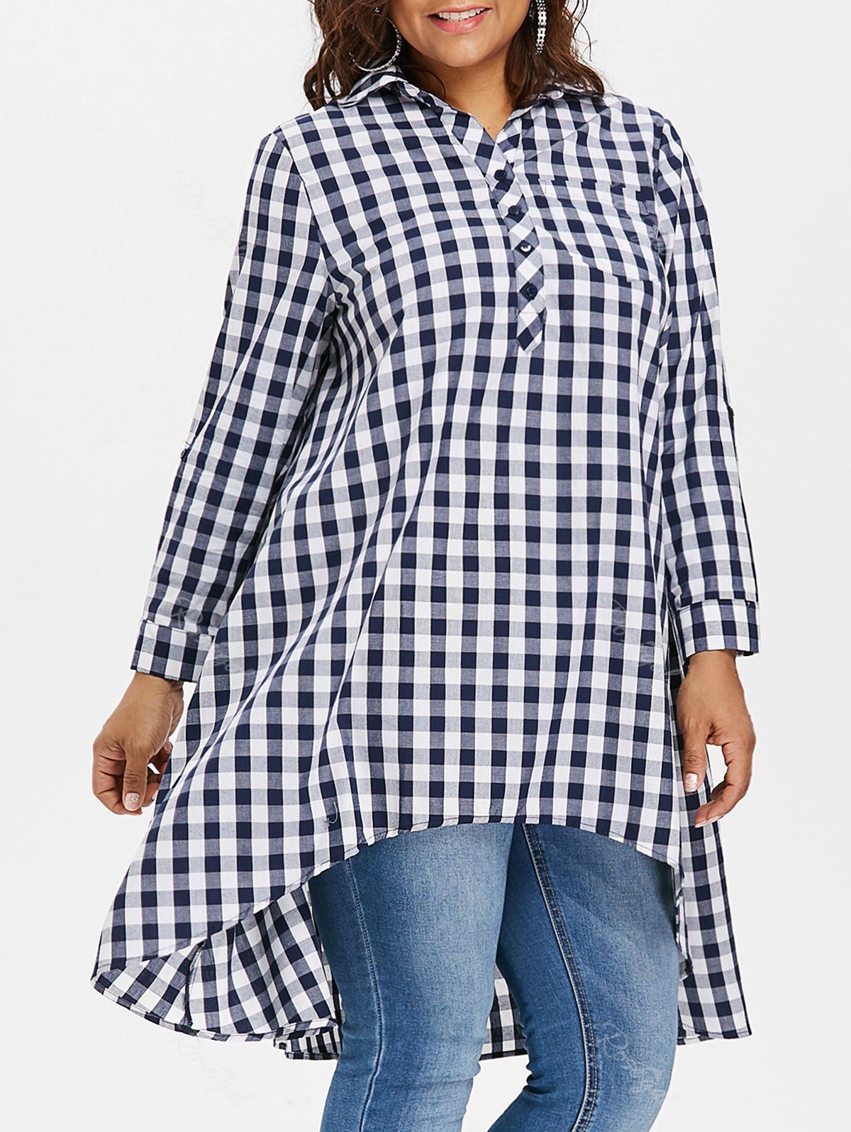 

Plus Size Plaid High Low Top, Multi