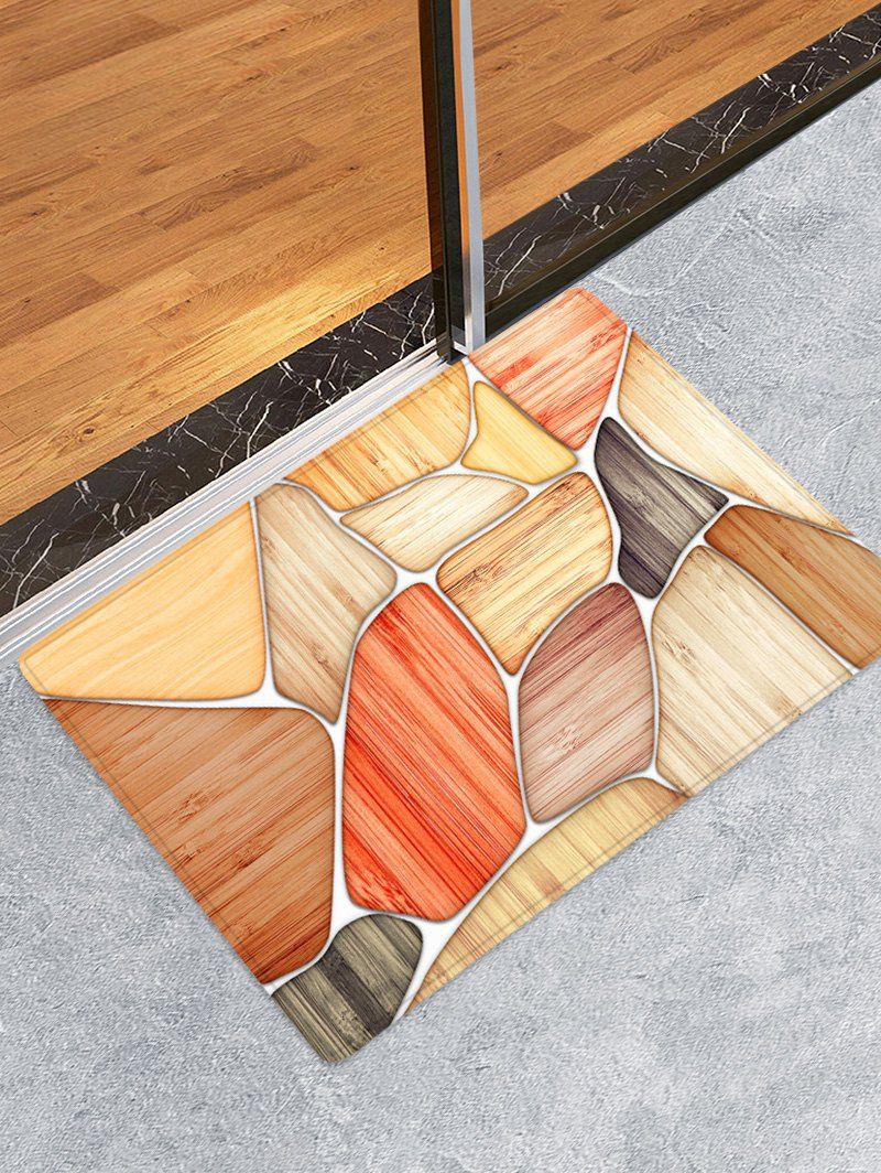 

Wooden Piece Printed Flannel Skidproof Area Mat, Multi