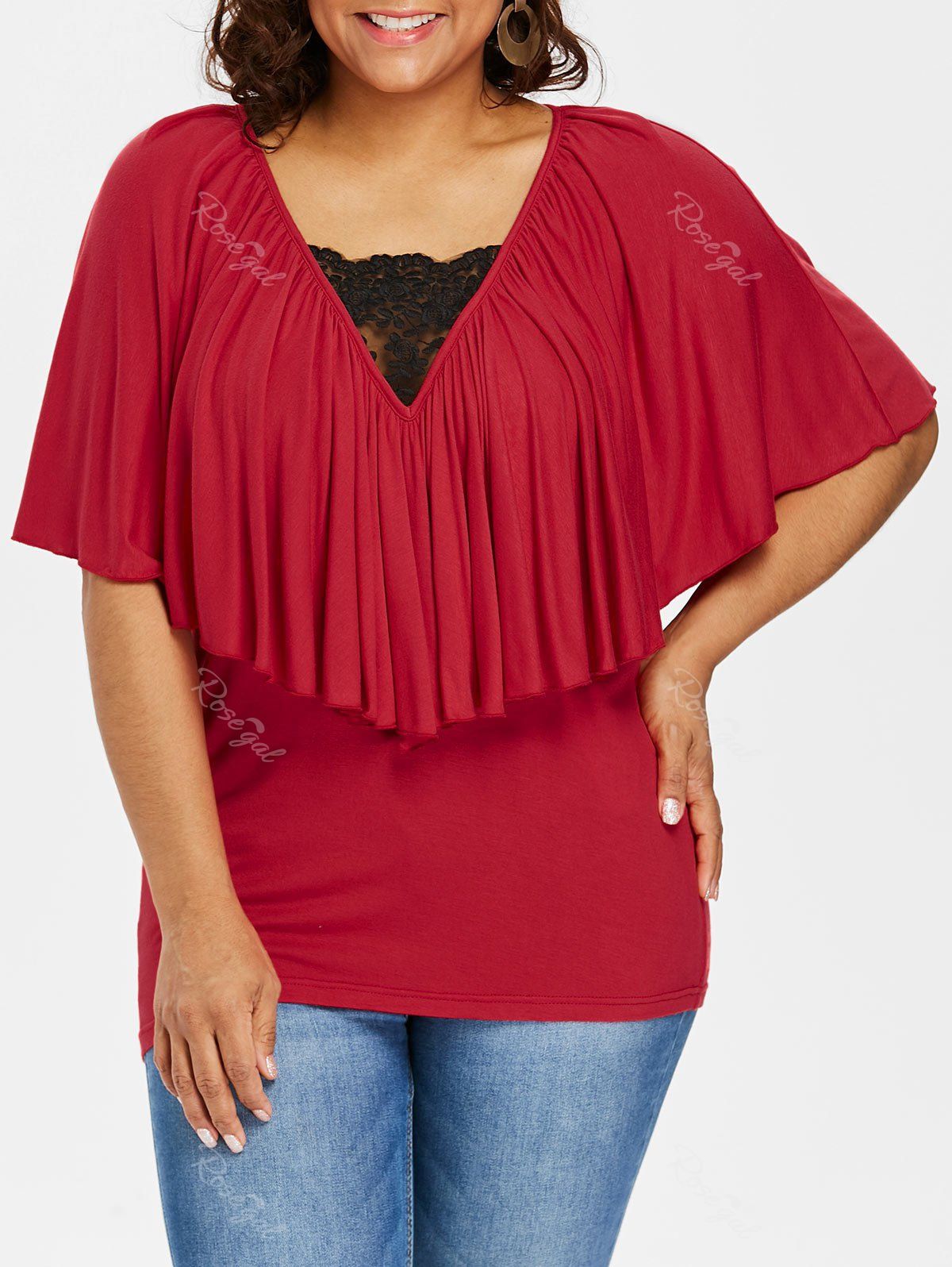 

Plus Size Draped Capelet T-shirt, Red
