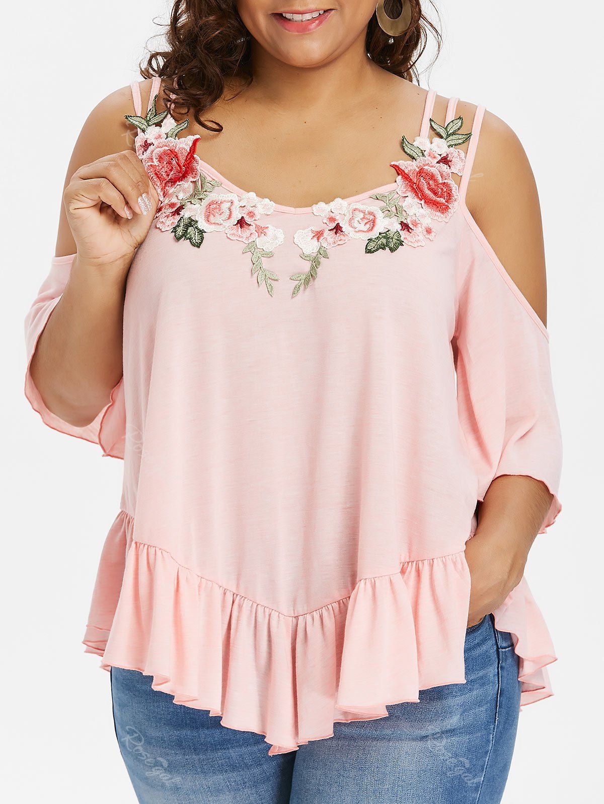 Rosegal Plus Size Cold Shoulder Strappy T-shirt
