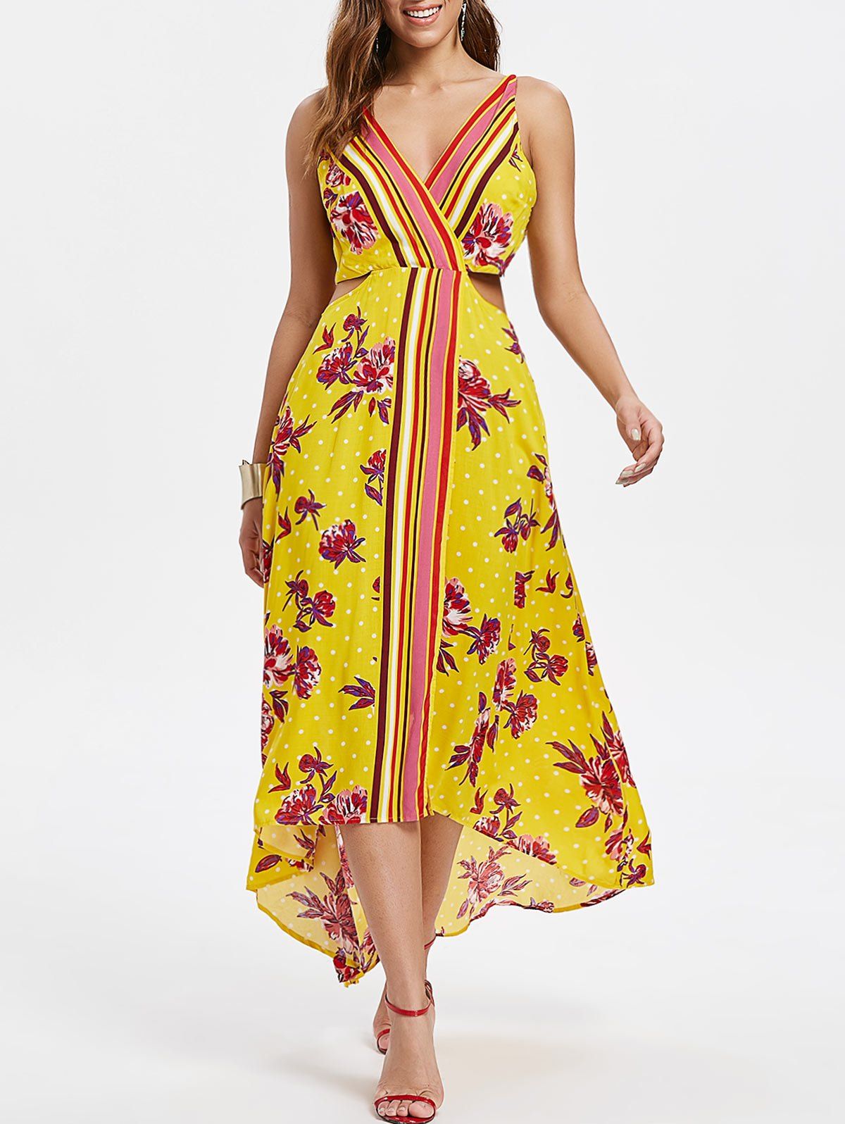 

Floral Print Cut Out Backless Dress, Bright yellow