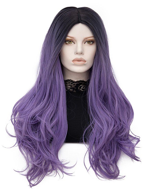 

Center Parting Long Gradient Slightly Curly Synthetic Wig, Purple