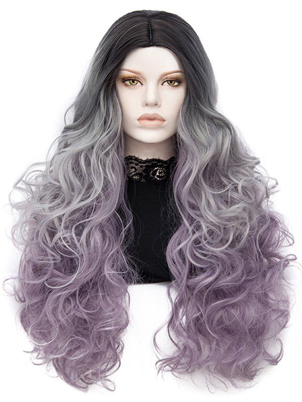 

Long Center Parting Curly Colormix Synthetic Wig, Multi