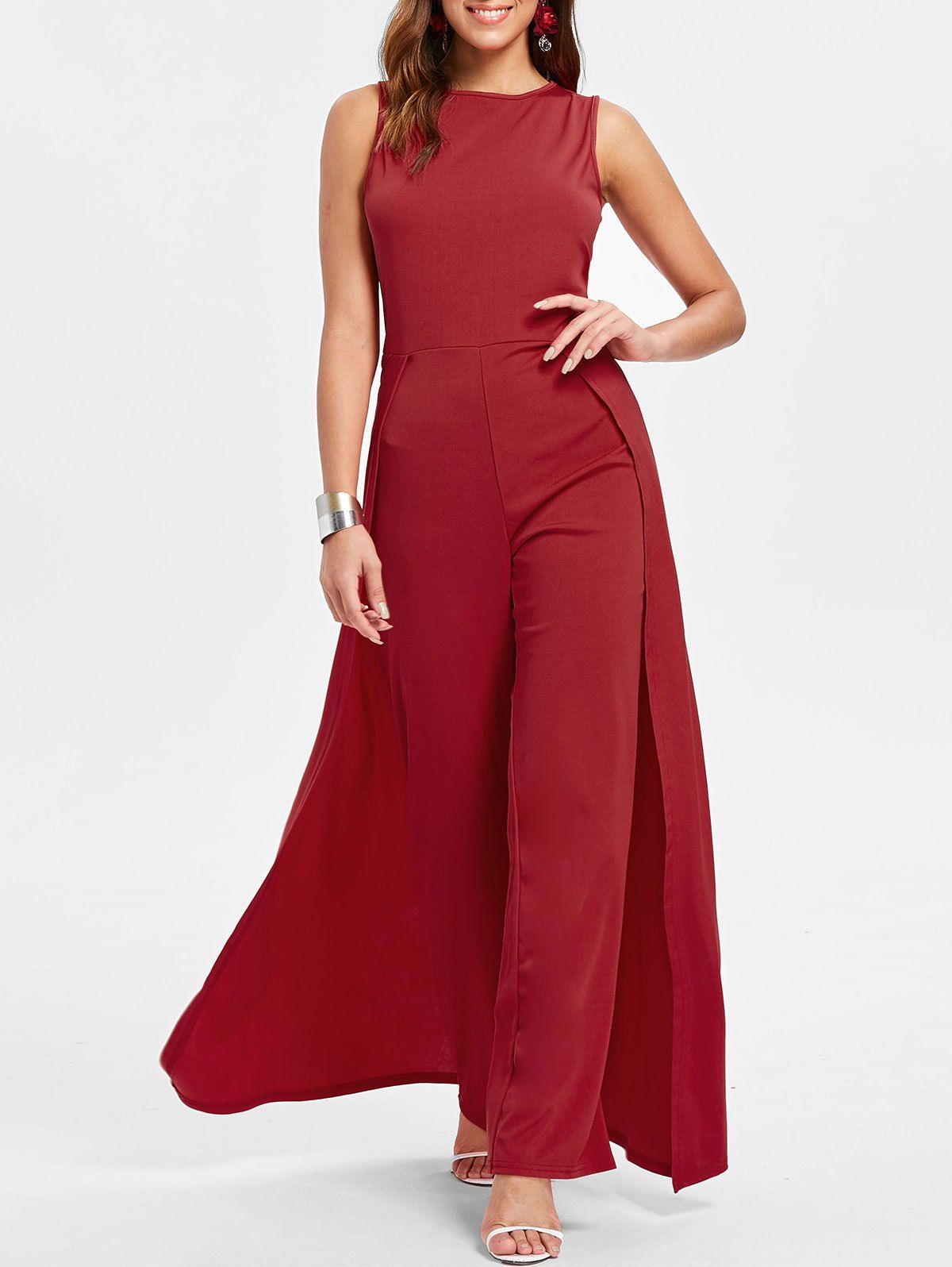 

Sleeveless Round Neck Jumpsuit, Love red
