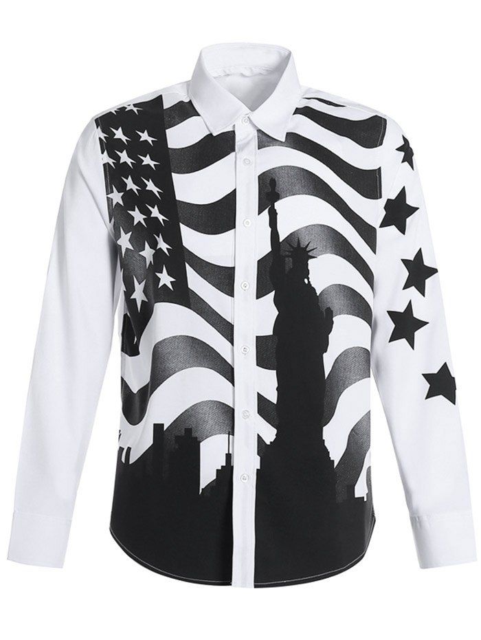 

Statue of Liberty Flag Inspired Long Sleeve Shirt, Natural white