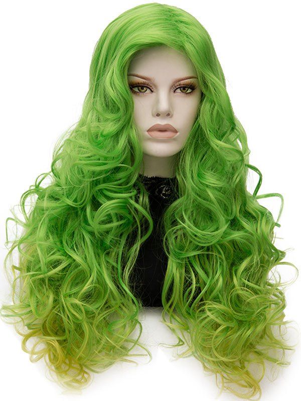 

Long Side Bang Colormix Curly Party Synthetic Wig, Emerald green