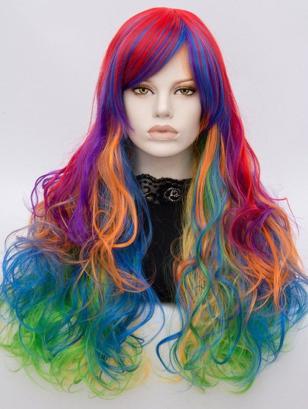 

Long Side Bang Layered Colormix Curly Synthetic Wig, Multi