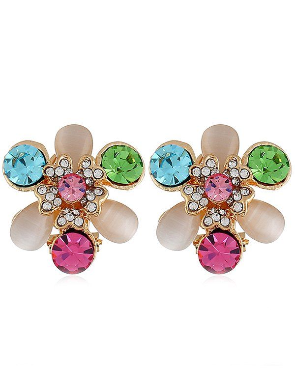 

Vintage Colored Rhinestone Flower Stud Earrings, Multi