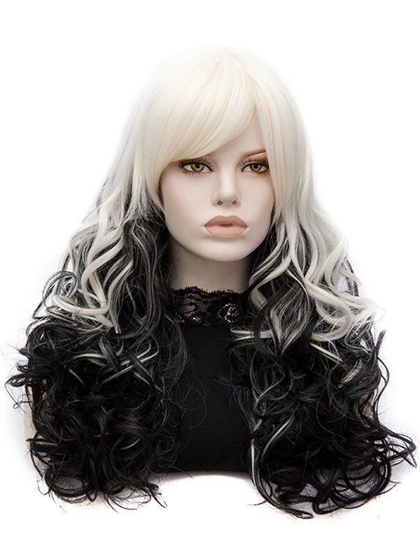 

Long Inclined Bang Colormix Curly Synthetic Party Wig, Multi