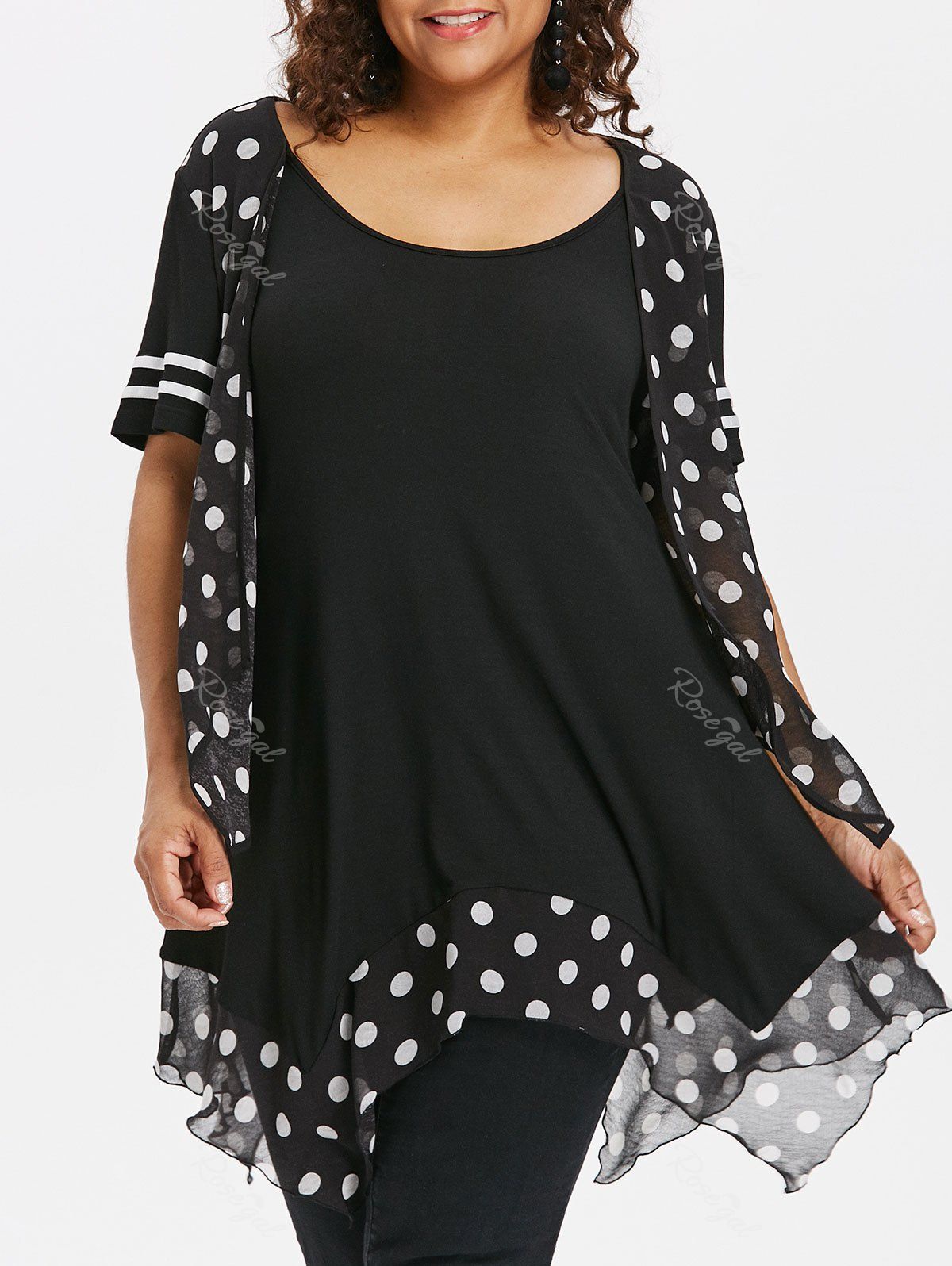 

Plus Size Polka Dot Handkerchief T-shirt, Black