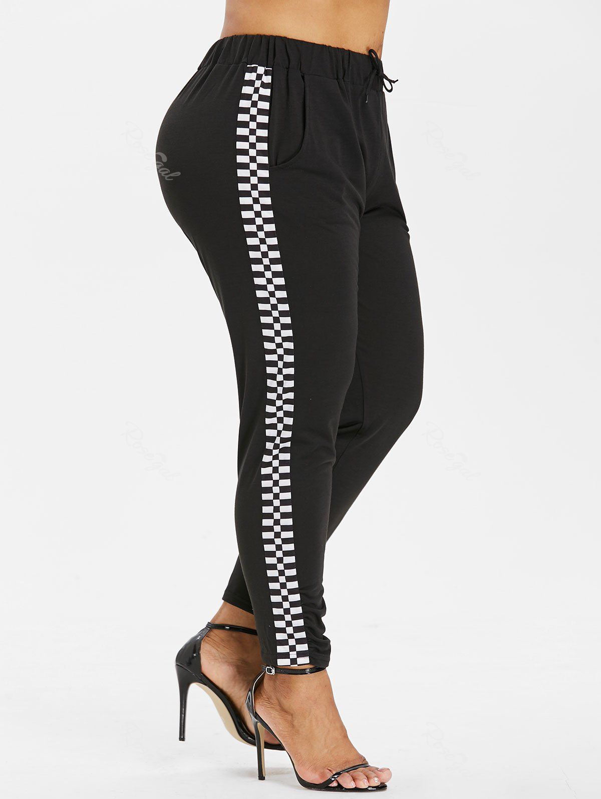 

Plus Size Checkered Pocket Pants, Black