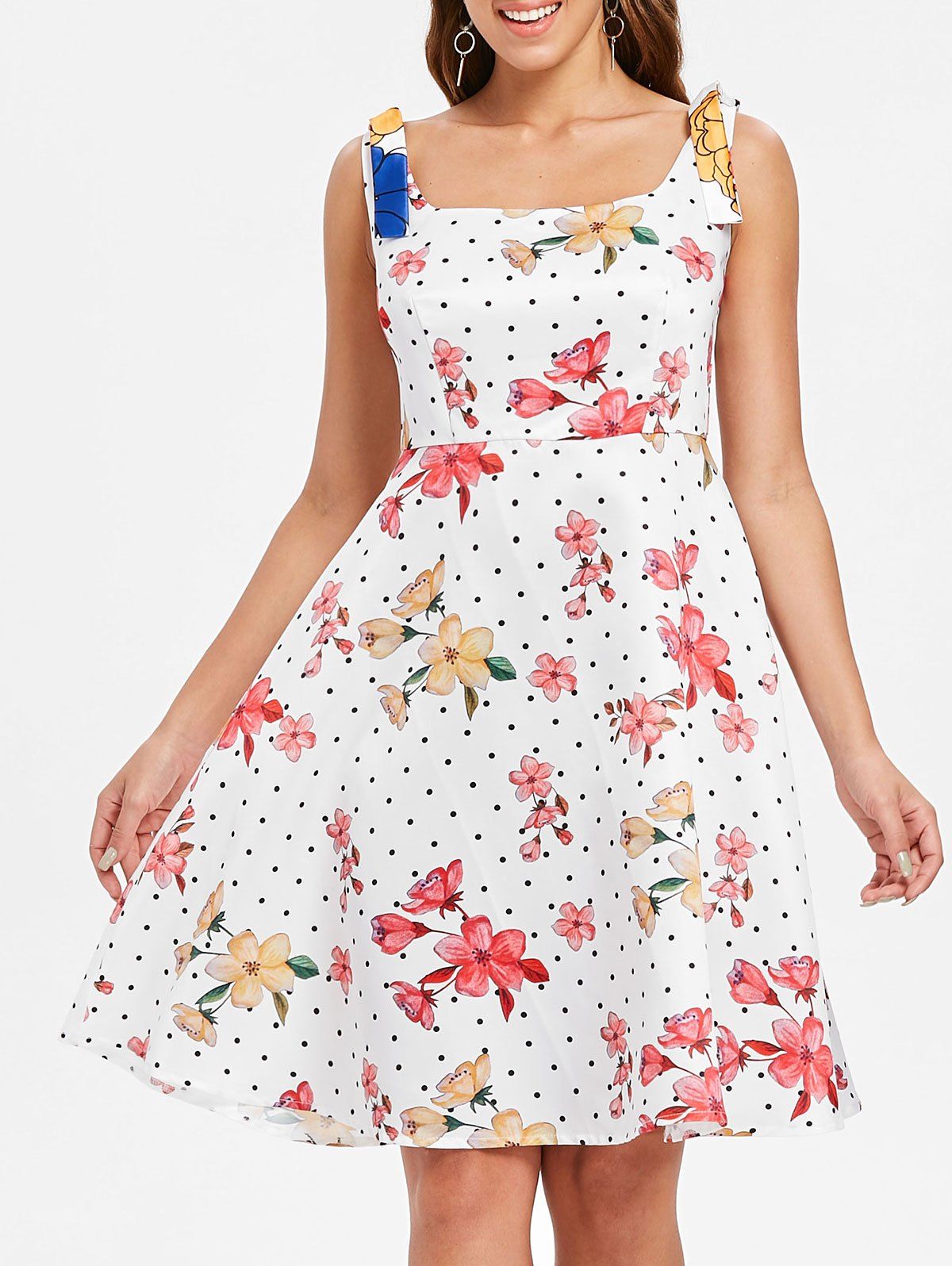 

Square Neck Polka Dot Vintage Dress, White
