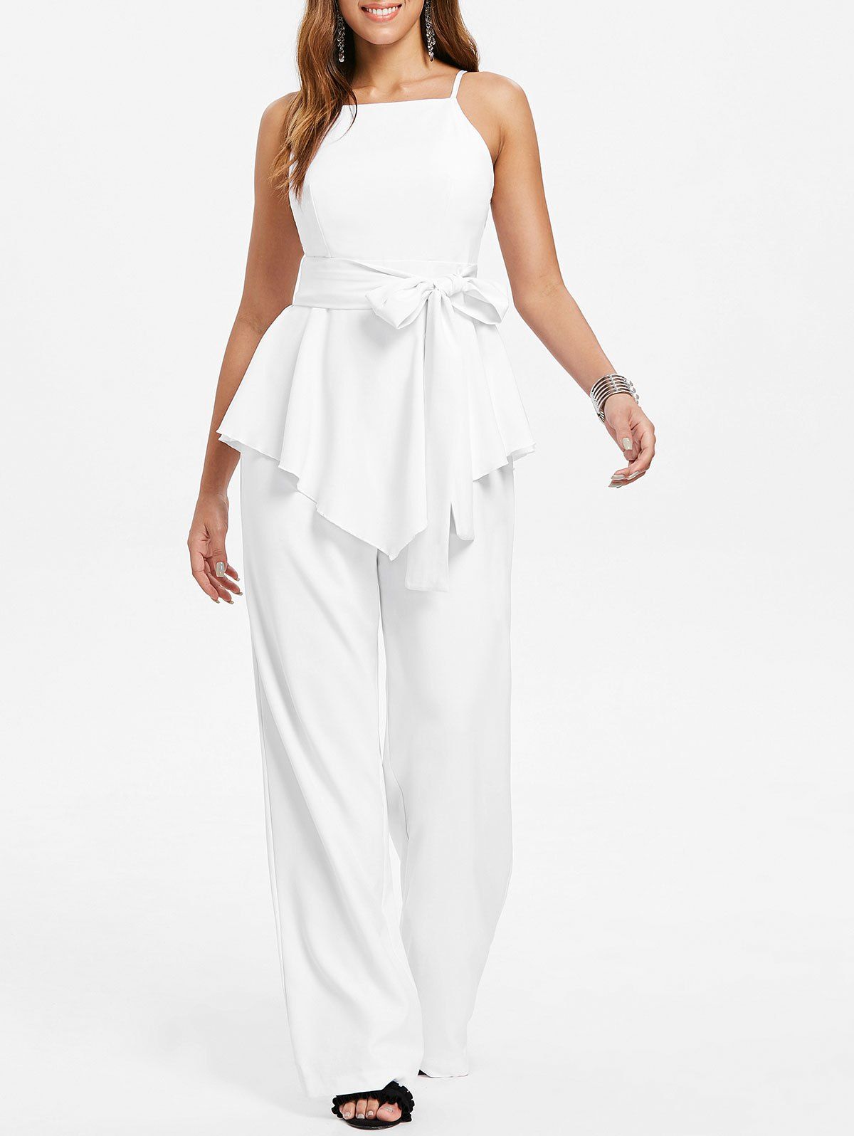 

Spaghetti Strap Belted Jumpsuit, White