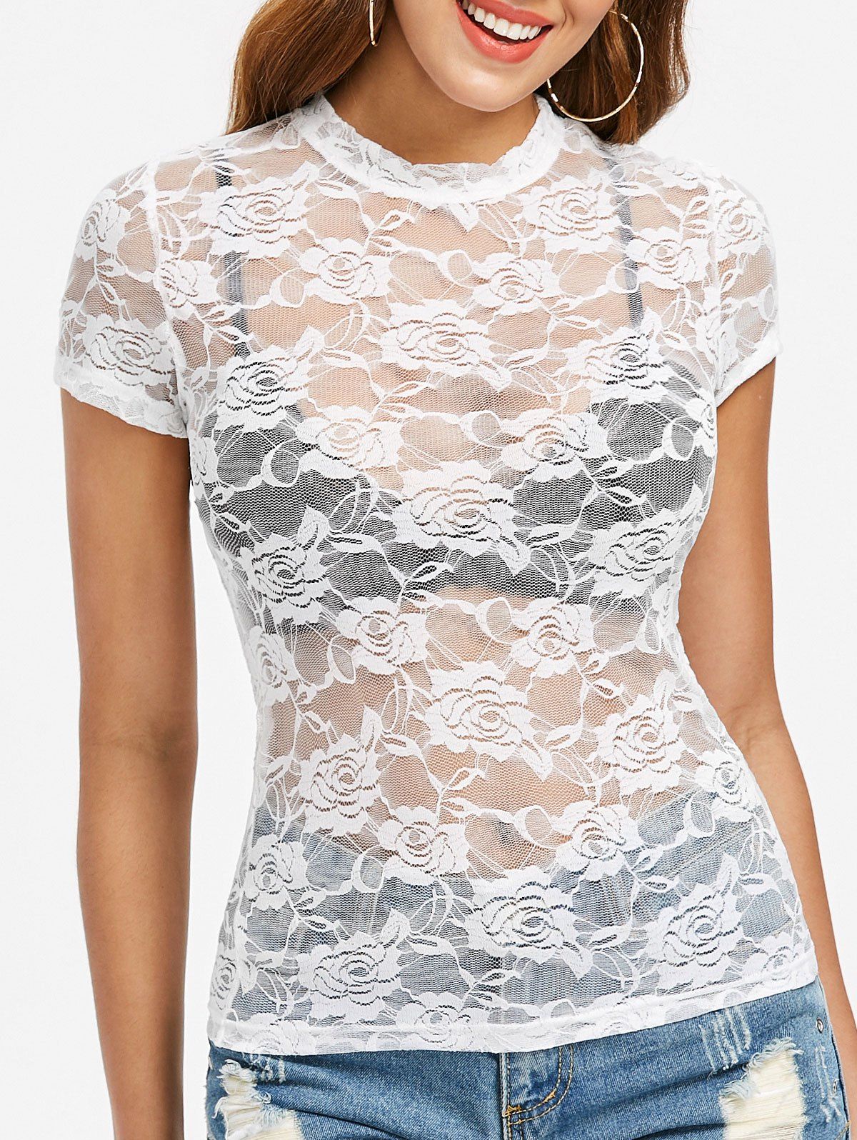 

Short Sleeve Lace T-shirt, White