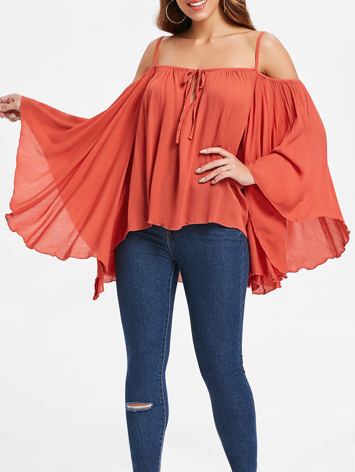 

Cold Shoulder Long Sleeve Blouse, Chestnut red