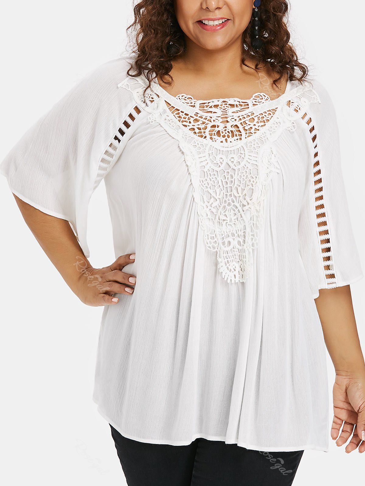 

Plus Size Applique Lace Flowy Blouse, White