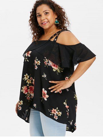 

Plus Size Floral Cold Shoulder Blouse, Black