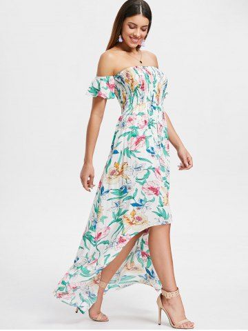 

Off The Shoulder Asymmetrical Floral Dress, Multi