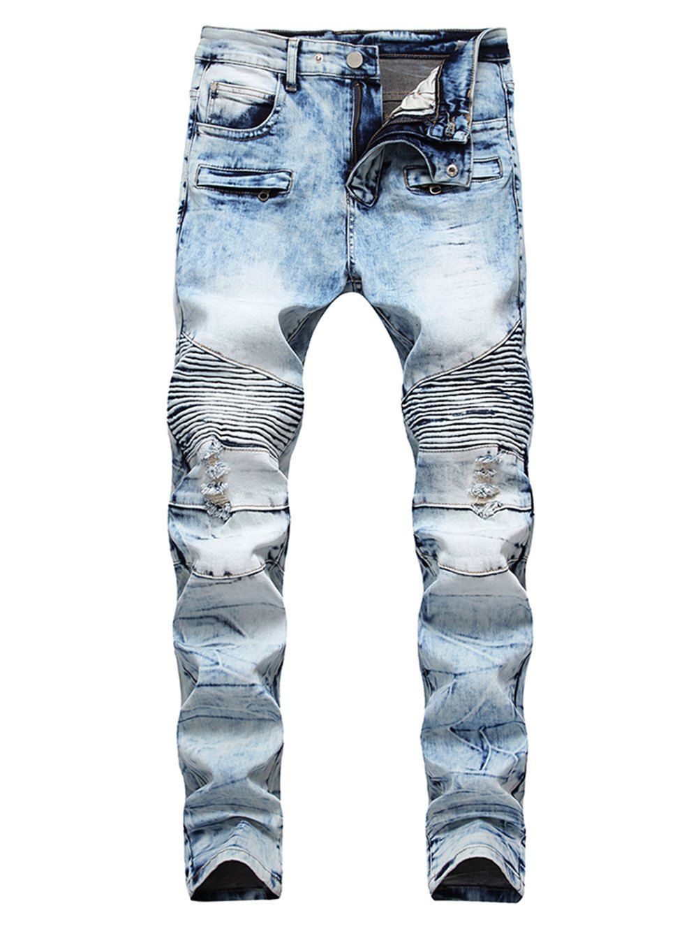 

Destroyed Narrow Feet Acid Wash Straight Jeans, Light blue
