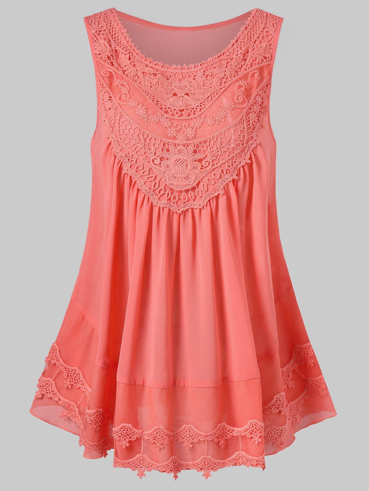 

Lace Embroidered Trapeze Tank Top, Orange pink