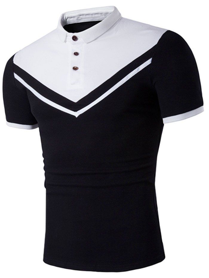 

Contrast Color Short Sleeve Polo Shirt, Black