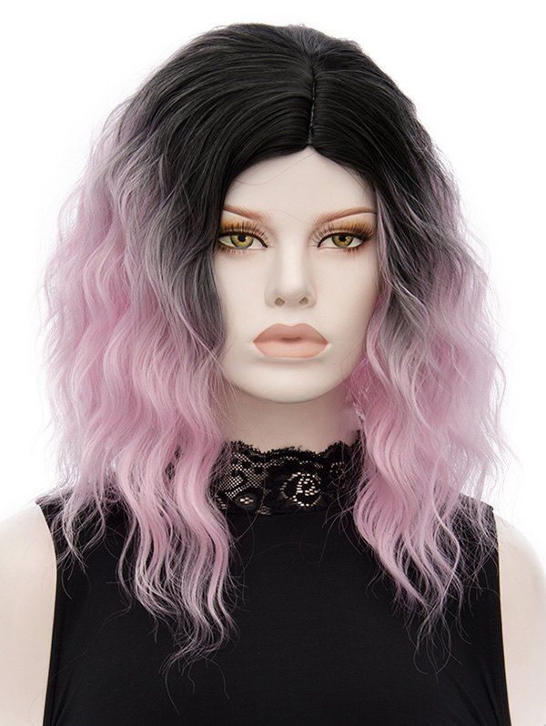 

Medium Side Parting Natural Wavy Heat Resistant Synthetic Wig, Pink