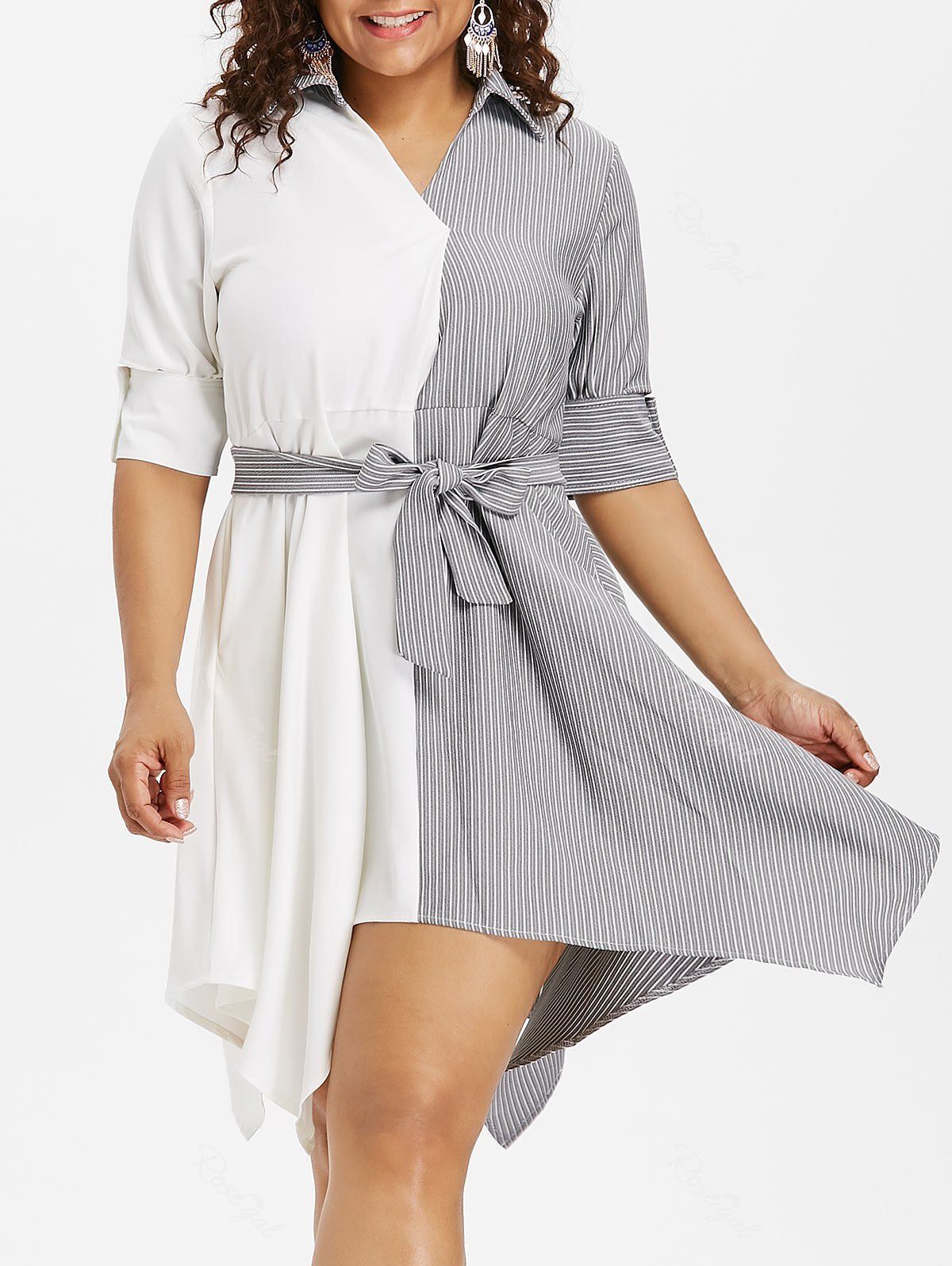 

Plus Size Striped Panel Asymmetric Dress, Multi