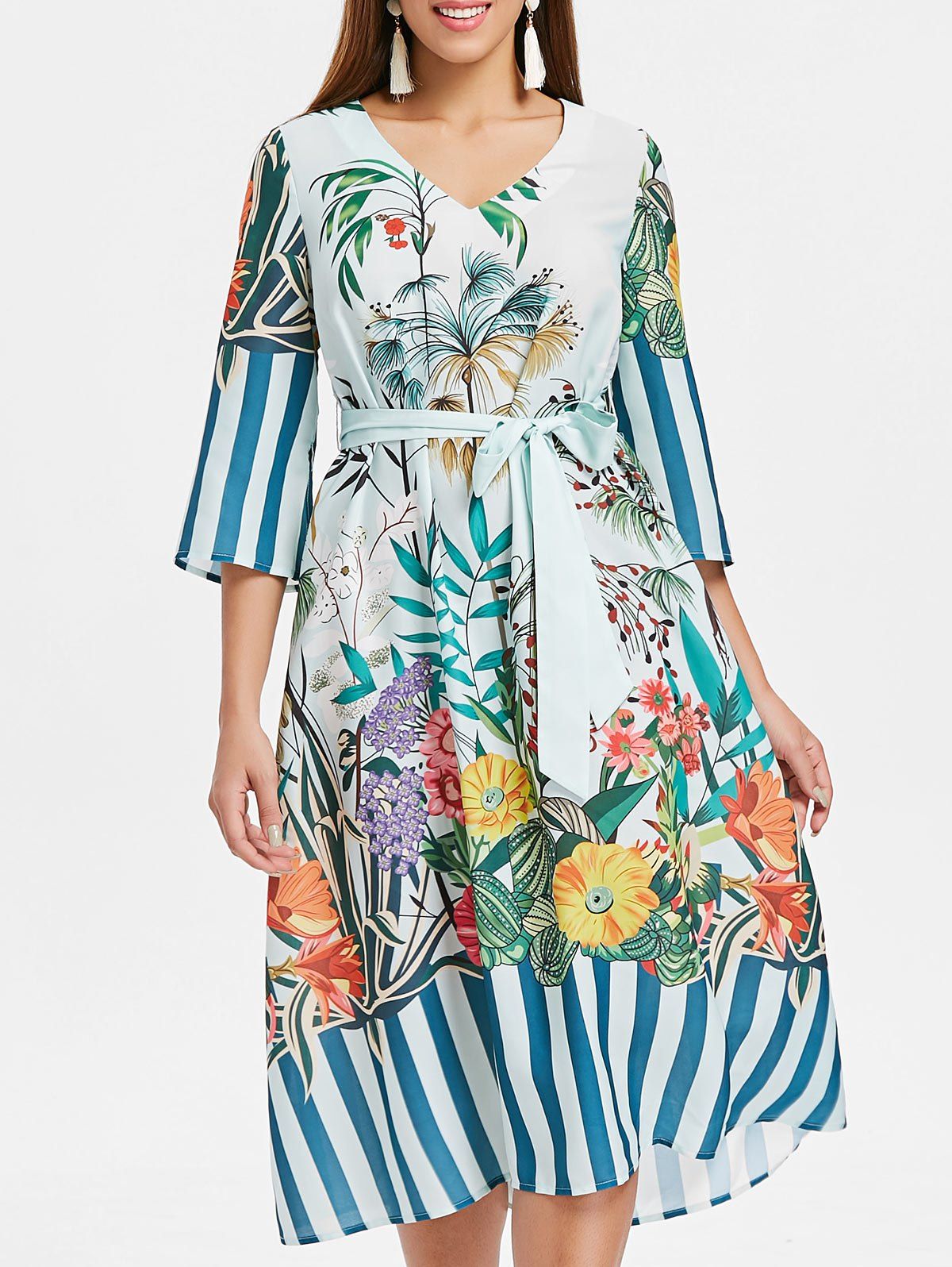 

Floral Print Midi Dress, Baby blue