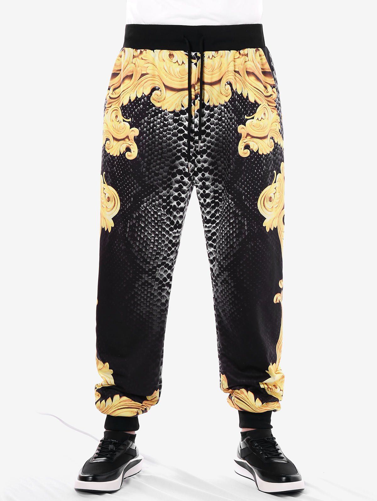

Casual Filigree Print Drawstring Pants, Bee yellow