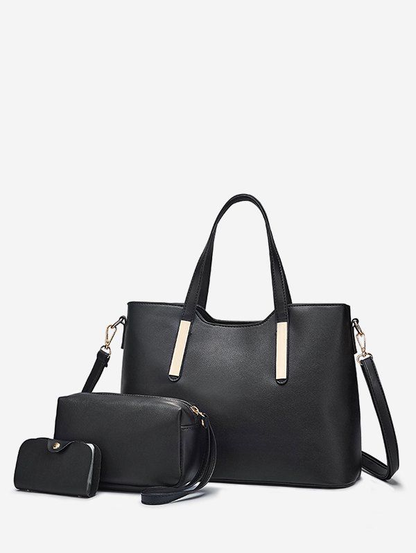 

Practical PU Leather Sold 3 Pieces Tote Bag Set, Black