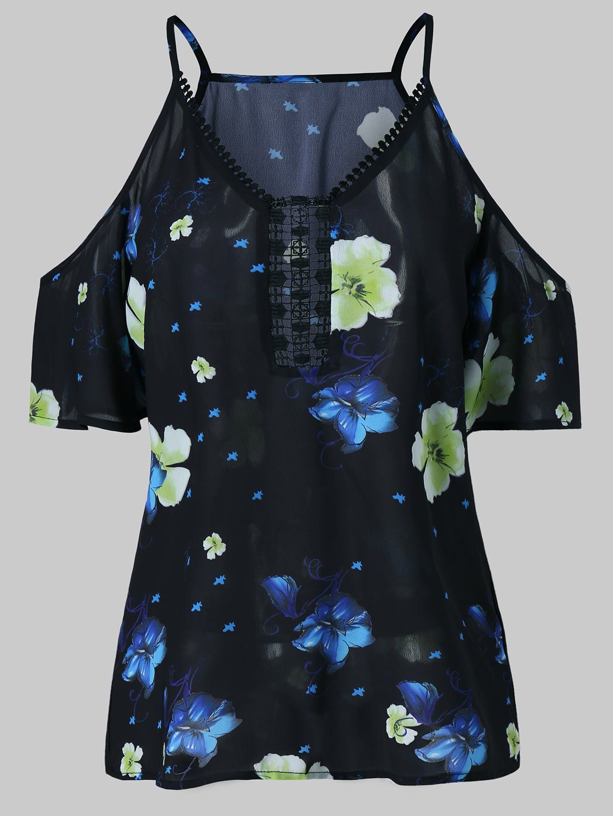 

Cold Shoulder Floral Blouse, Black