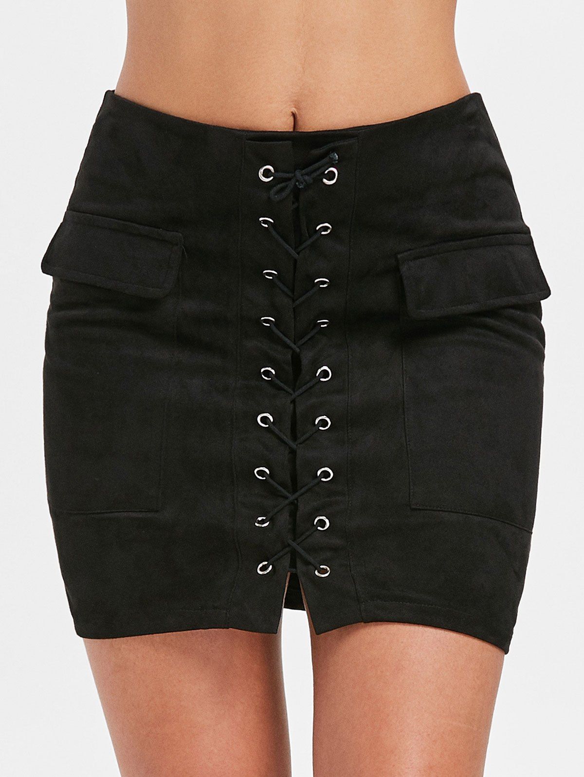 

Mini Pocket Lace Up Skirt, Black