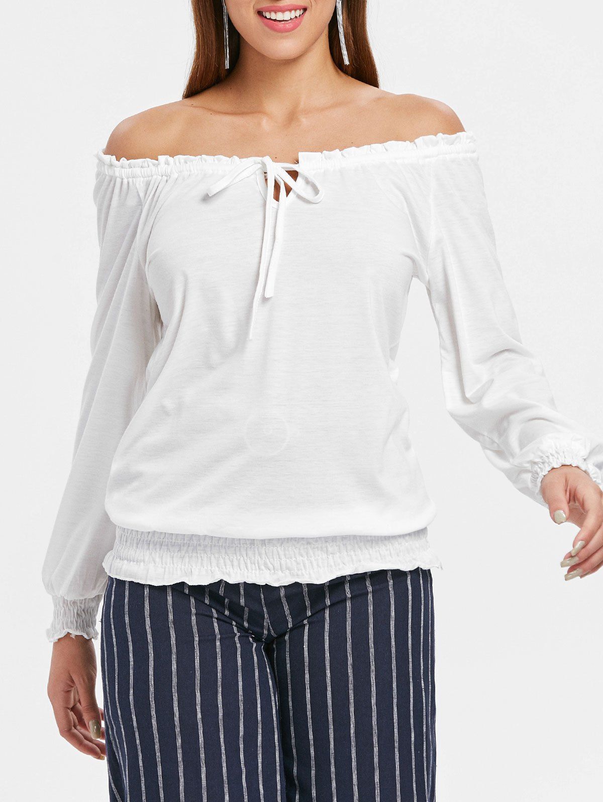 

Ruffle Trim Off The Shoulder T-shirt, White
