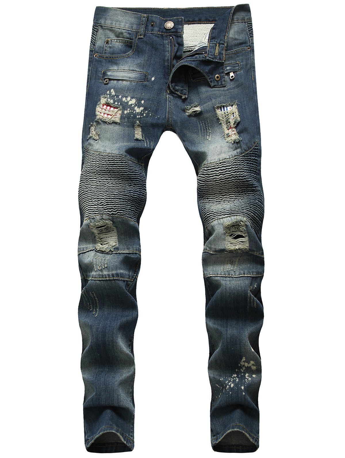 

Ripped Patch Narrow Feet Biker Jeans, Denim dark blue