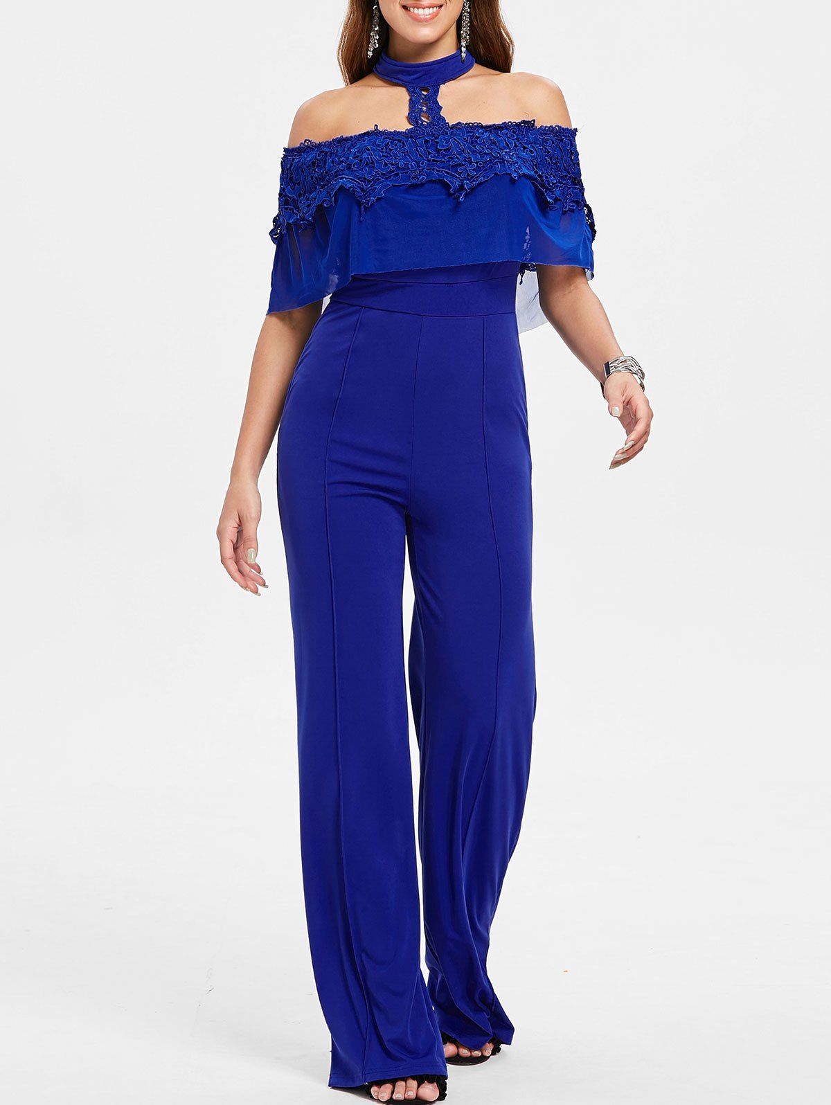 

Applique Choker Neck Jumpsuit, Blue