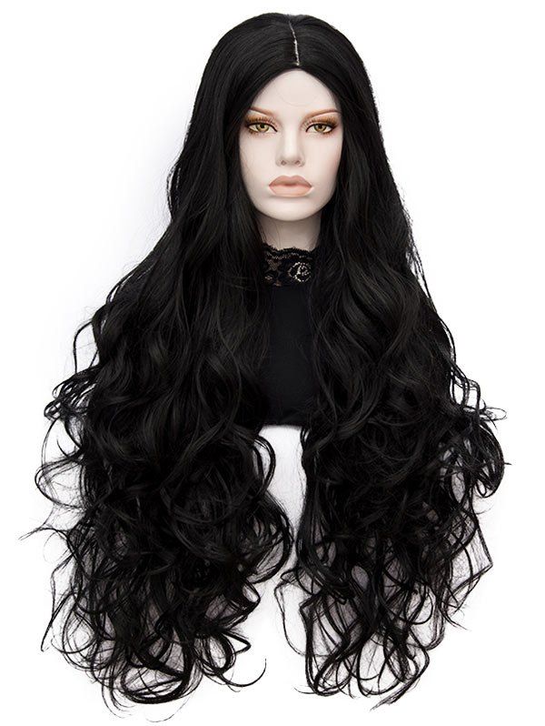 

Long Center Parting Wavy Heat Resistant Synthetic Party Wig, Black