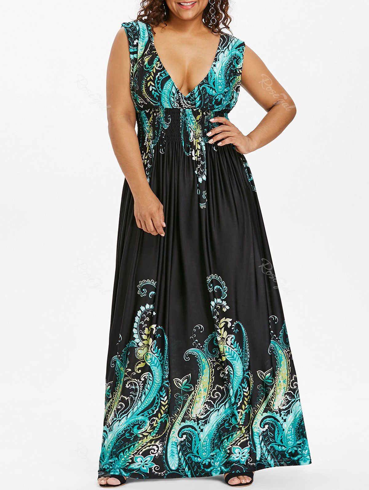 [44% OFF] Paisley Plunge Maxi Evening Dress For Plus Size | Rosegal