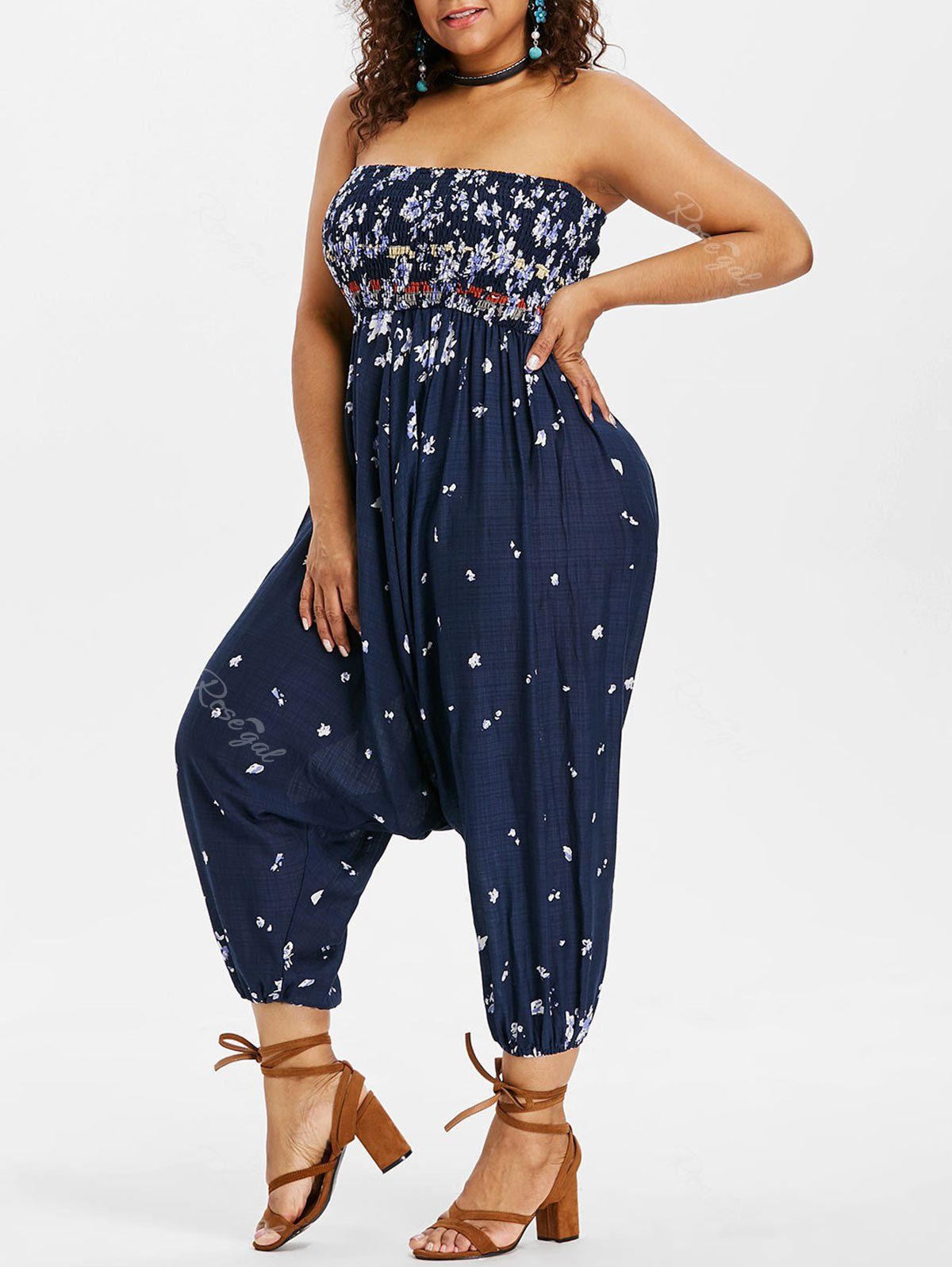 

Plus Size Strapless Parachute Jumpsuit, Dark slate blue
